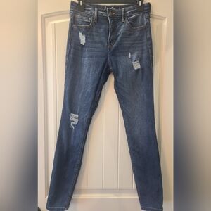Hollister Blue Straight Leg Jeans with Distressed Details